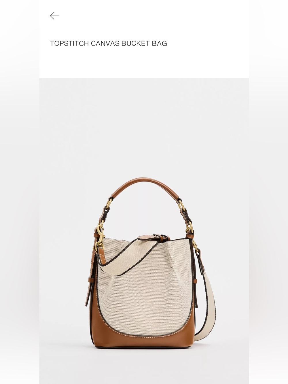 ZARA Canvas and Leather Hobo Shoulder Bag in Cream and Tan